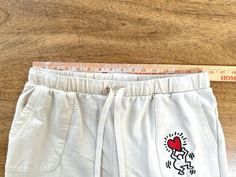 Keith Haring Graphic Jogger Sweatpants Cream Drawstring Art Print Size M - Picture 4 of 9